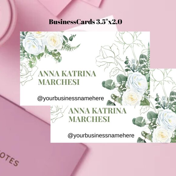 100 White Feminine Watercolor Floral Event Planner Business Card 3.5"x2" - Picture 1 of 2